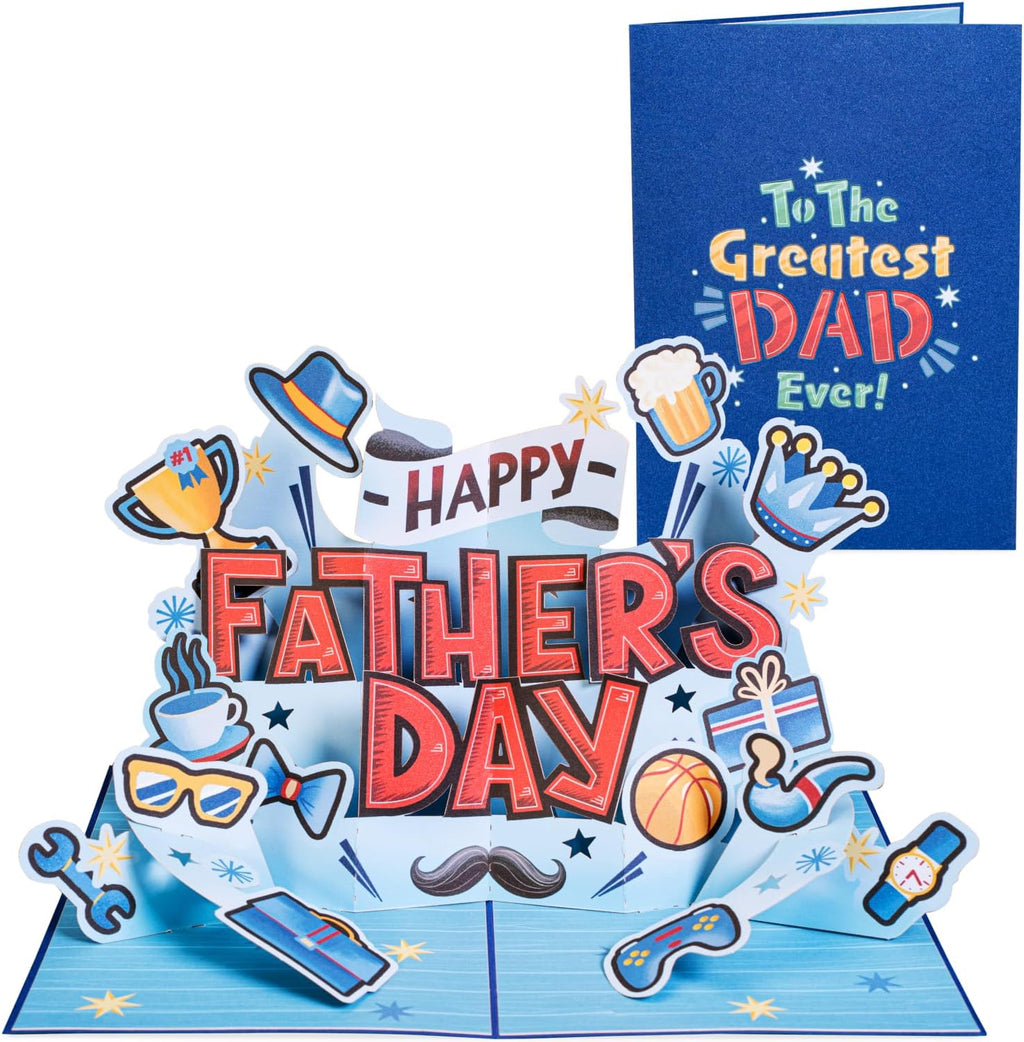 Paper Love 3D Pop Up Father's Day Card, To The Greatest DAD Ever, Gift for Dad, Husband, Son & Anyone, 5" x 7" Includes Envelope & Note Tag