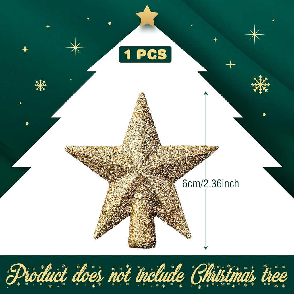 Hanaive Christmas Tree Topper Mini Star Small Treetop for Christmas Tree Star Ornaments Decorative for Home Xmas Holiday Party(Gold,2.36 Inch,Glitter)