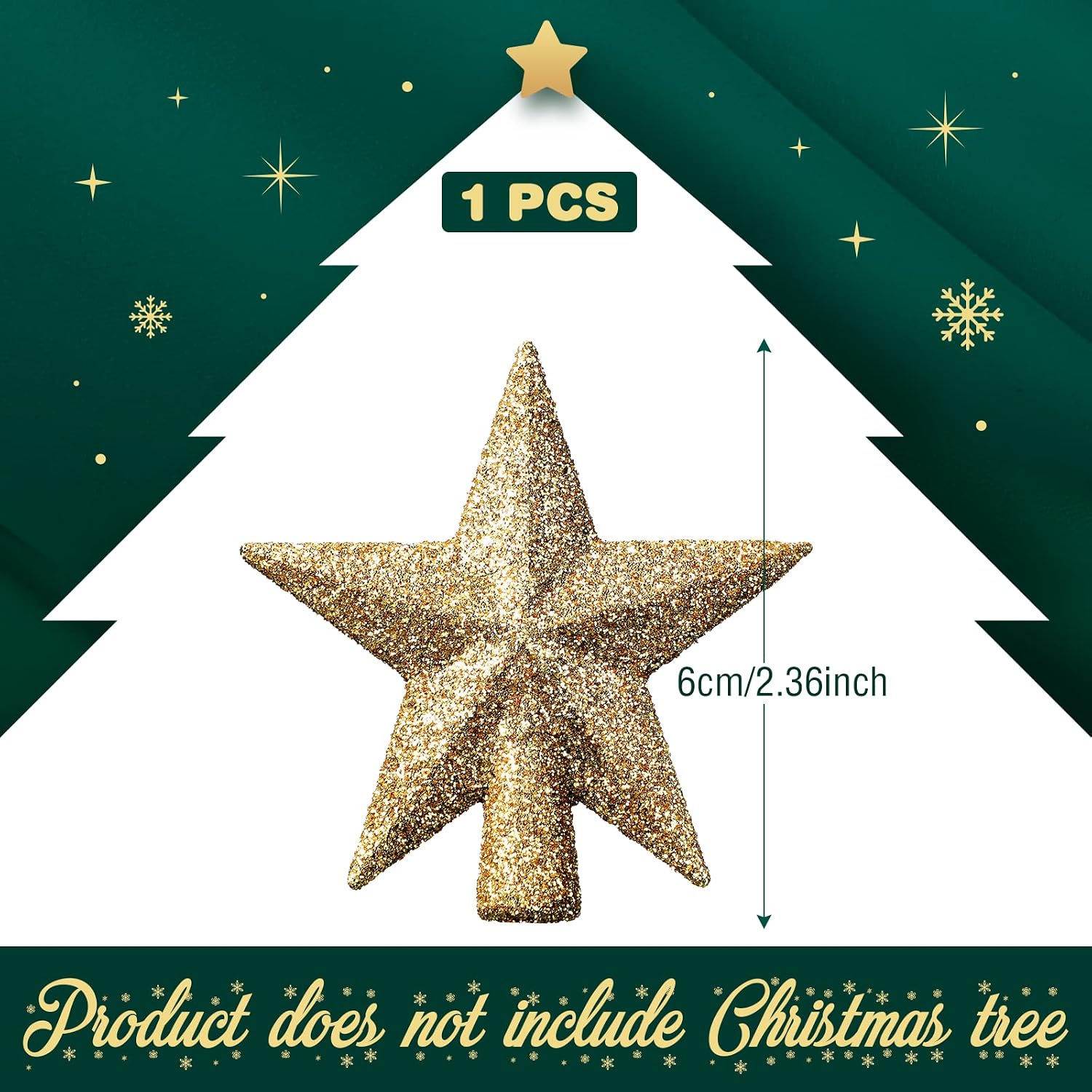 Hanaive Christmas Tree Topper Mini Star Small Treetop for Christmas Tree Star Ornaments Decorative for Home Xmas Holiday Party(Gold,2.36 Inch,Glitter)