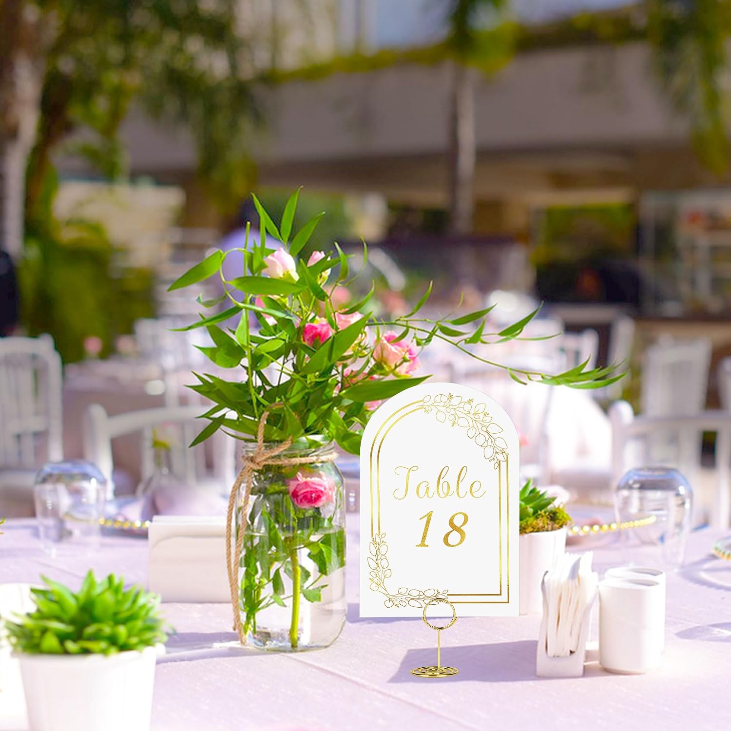 JOYIT 20 Sets Wedding Table Numbers 1-20 with 20 Pcs Holders, White Gold Cards with Place Card Holders, 4" x 6" for Wedding Reception and Birthday