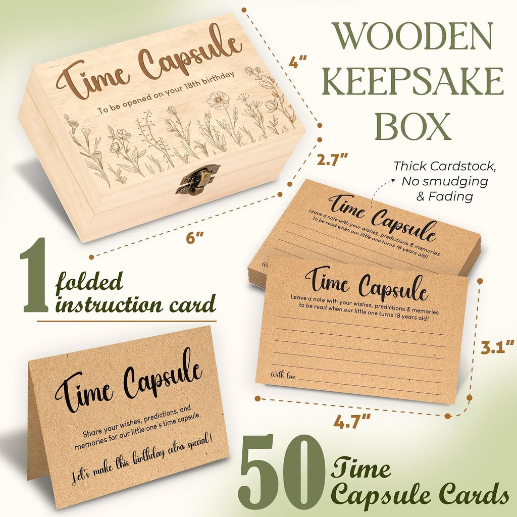 WOODAMORE Baby Time Capsule Box 1st Birthday Keepsake - Baby Time Capsule For First Birthday Party Games, 1st Birthday Activities For Party, Time Capsule Cards For 50 Guests, Baby Shower Game