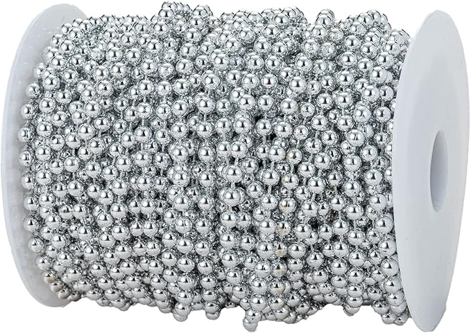 5mm Crafts Faux Pearl Beads Garland Pearl Bead Roll Strand of Pearls to Decorate Floral Centerpieces Wedding Party Favor Christmas Tree(99 Feet Silver)