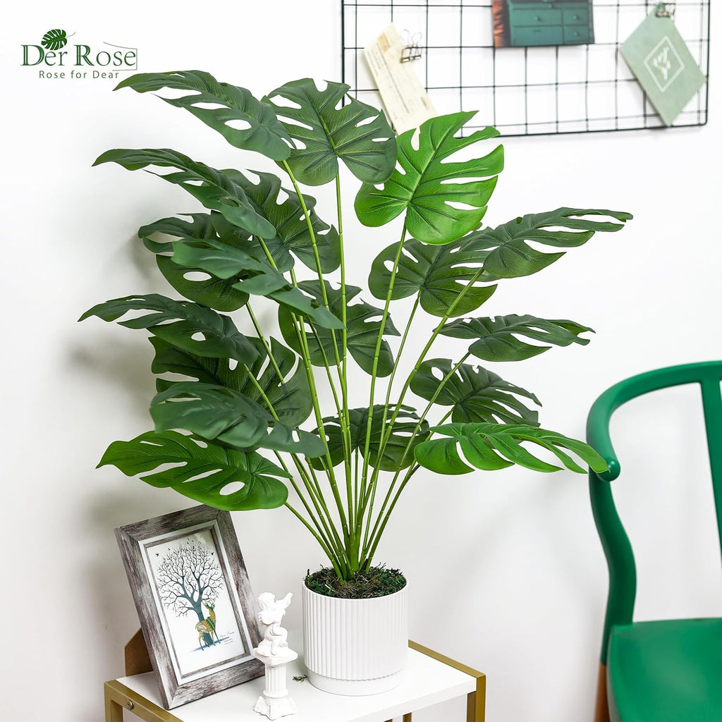 Der Rose 28" Fake Plants Large Artificial Monstera Faux Potted Plants Indoor Tall for Outdoor Living Room House Floor Front Porch Tree Decor