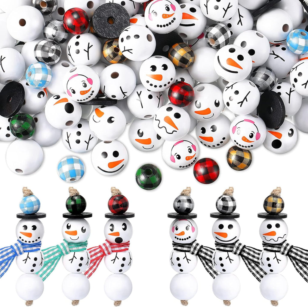 vicenpal 450 pcs christmas wooden beads, plaid, white, main product view
