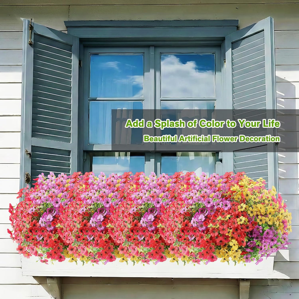 Artificial Flowers Fake Plants for Outdoors Summer Decoration, 13 Bundles Silk Realistic UV Resistant Faux Flowers for Outside Planter Porch Yard Patio Garden Home Indoor, Mix