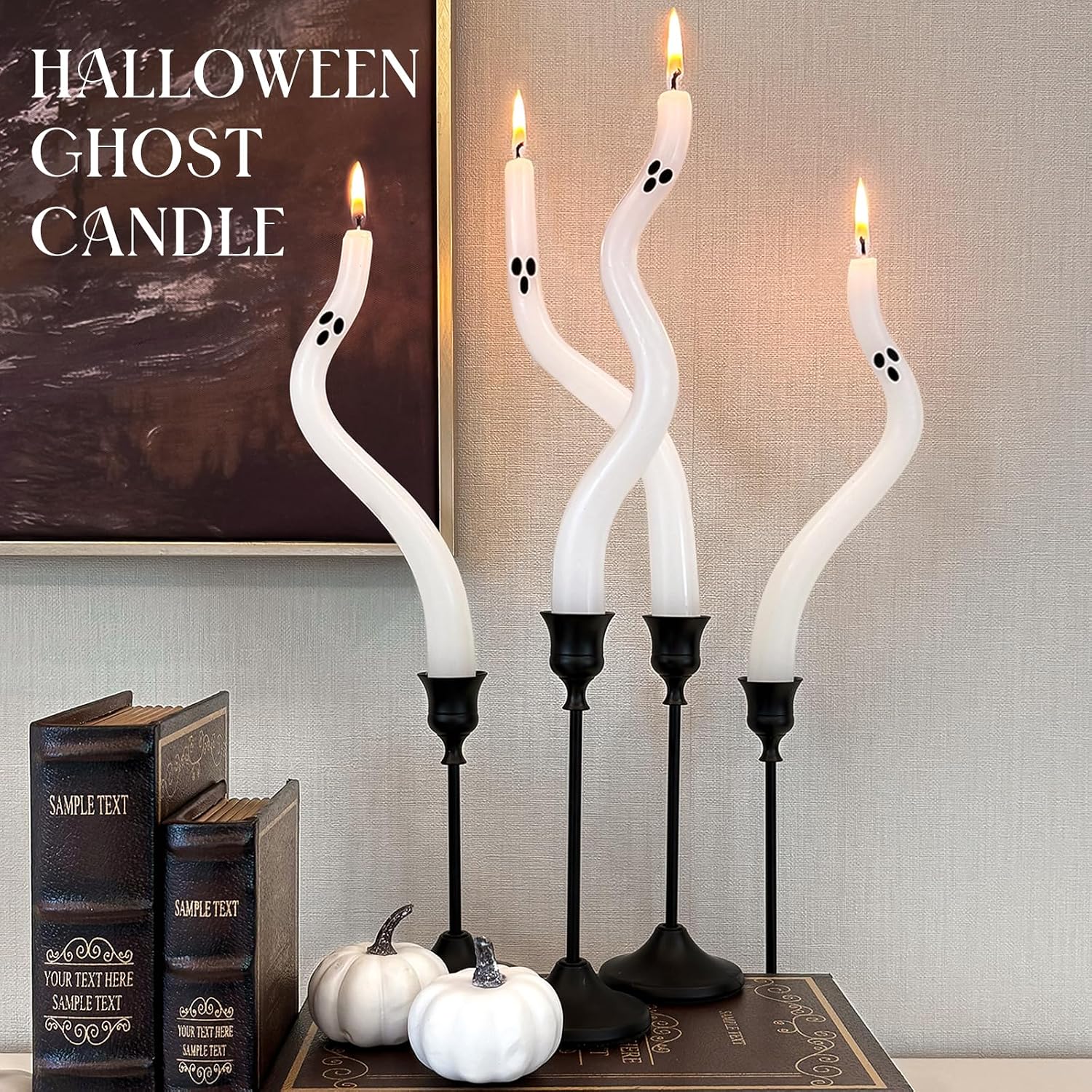 Halloween Decorations Indoor - 4 Pack Cute Ghost Taper Candles - Halloween Centerpieces for Tables - Twisted Candle Decoration for Mantel Table - Spooky Ghosts Candle Decor for Home Party Room