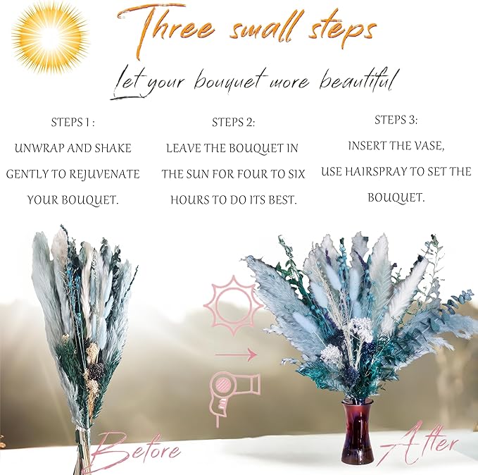 Pampas Grass Decor Dried Flowers with Blue Pampas Grass Boho Floral Arrangements for Home Office Wedding Centerpieces Rustic Blue Flowers Decor