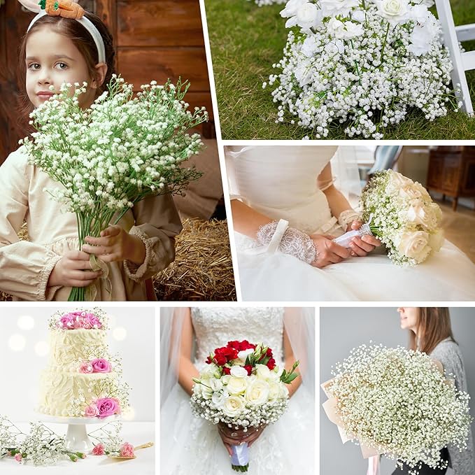 Babys Breath Artificial Flowers, Real Touch Babys Breath Flowers Artificial Bulk for Wedding Decor, White Fake Flowers for Party Home Garden Decor (6, White)