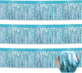 3 Pack 10 Feet Light Blue Metallic Foil Fringe Garland Wall Hanging Tassle Banner, Mother's Day, Easter, Parade Floats, Birthday, Theme Party, Wedding Party Decorations