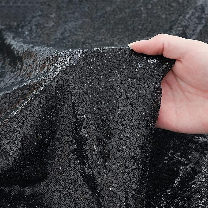 Sugargirl Halloween Black Sequin Backdrop Curtain 4 Panels 2FTx8FT Glitter Black Background Drapes Sparkle Photography Backdrop for Party Wedding Birthday Wall Decoration
