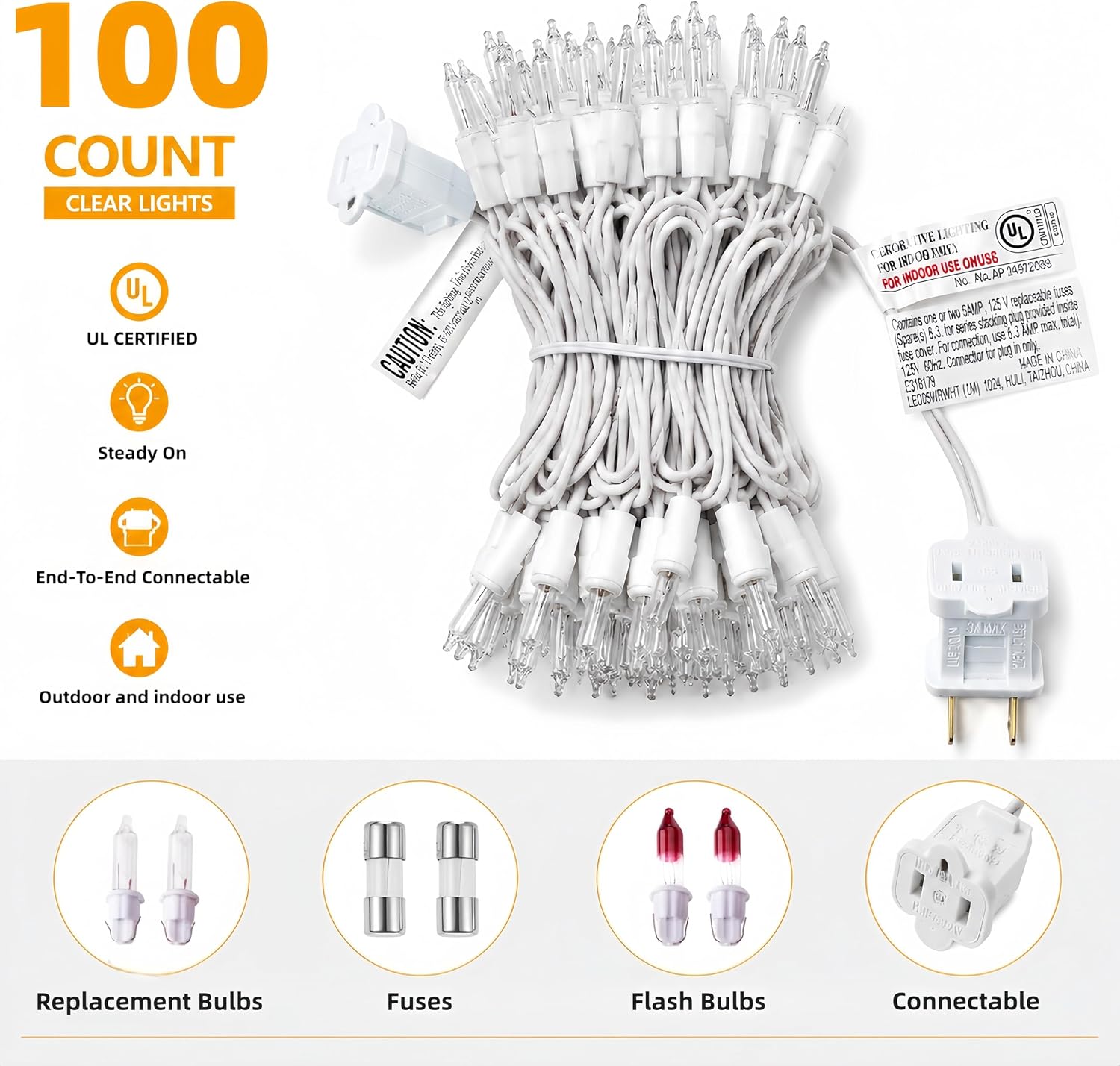 Warm White Christmas Lights, 21Ft 100 Incandescent Mini Bulbs, UL Certified, Connectable, Indoor and Outdoor, Perfect for Christmas Tree, Wreath, Home, Yard, Wedding, Party, Holiday Decor