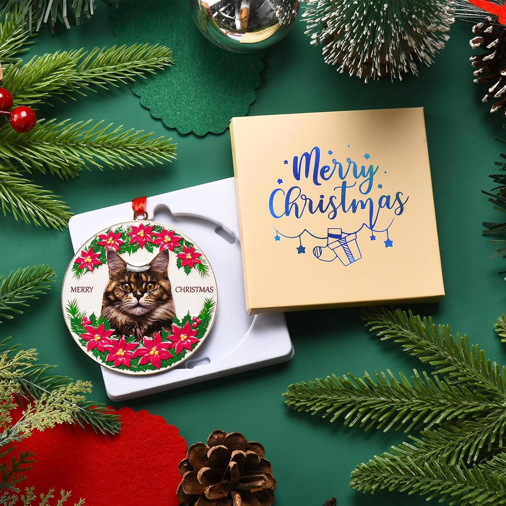Maine Coon Christmas Ornament, 3D Metal Xmas Gifts for Maine Coon Lovers | Round Cute Hanging Xmas Cat Ornament for Tree Holiday Decoration, Ideal Holiday Maine Coon Gifts for Family Friends