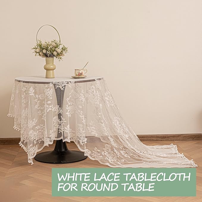 Jayla White Lace Tablecloth for Rectangular Tables, Vintage Style Wedding Table Cloths for Reception, Baby Shower, Birthday Party, Formal Dining, Dinner Parties 60 X 84 Inches