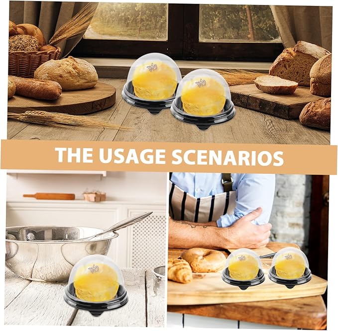 NUOBESTY Individual Cupcake Boxes 100pcs Round Plastic Transparent Dome Cupcake Boxes Egg-Yolk Puff Food Container Single Dome Boxes Baking Packing Box - Black