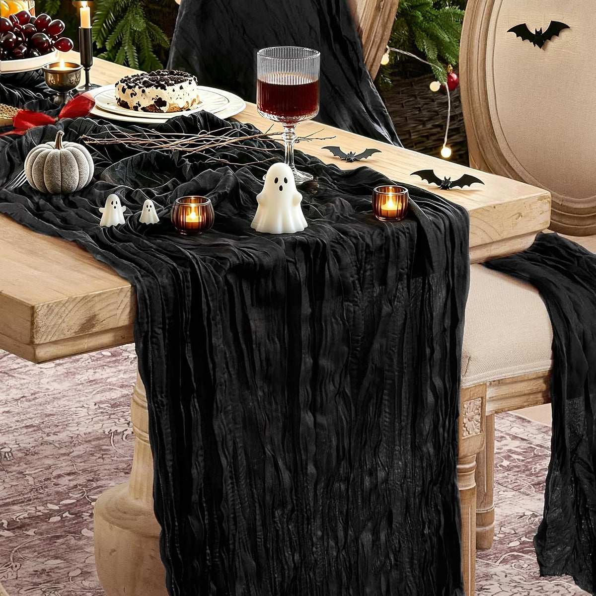 6 Pack Halloween Black Cheesecloth Table Runner Boho Gauze Home Decor