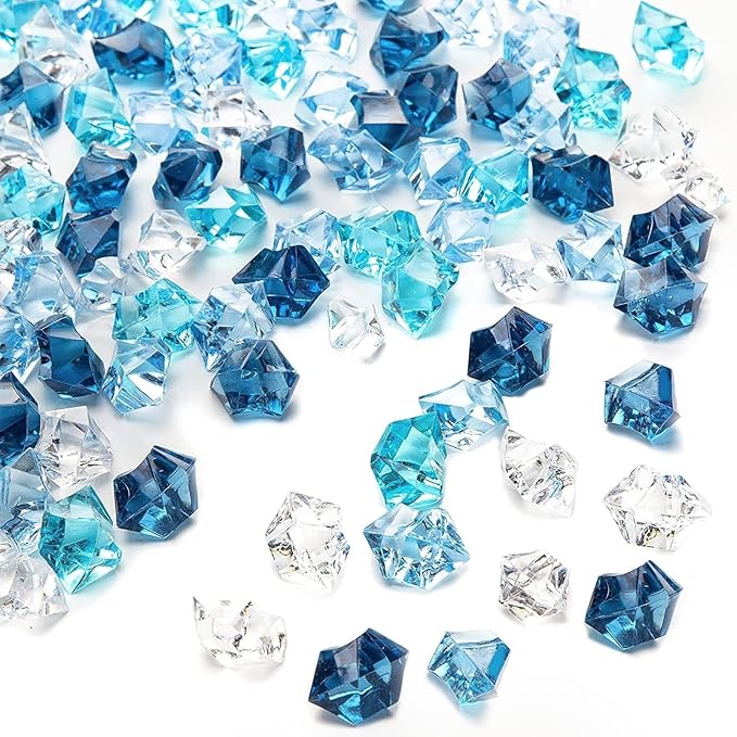 DomeStar 150PCS Fake Ice, Acrylic Blue Gems, Vase Fillers Fish Tank Rocks Aquarium Tank Decor Table Scatter Decoration
