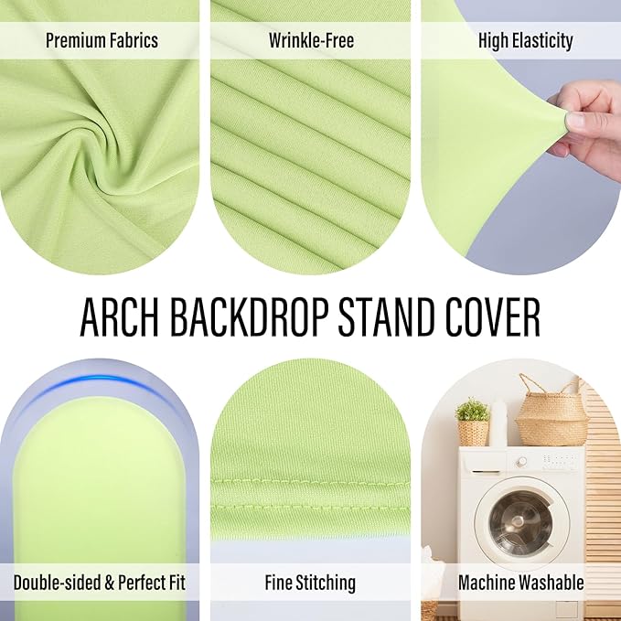 LEBENGURU Upgraded 5FT Wedding Arch Cover, Green Spandex Fitted Arch Backdrop Cover, Round Top Chiara Stand Covers for Birthday Party Baby Shower Banquet Balloon Décor