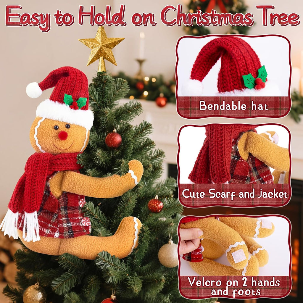 Gingerbread Tree Topper, Cute Plush Stuffed Gingerbread Hugger Decor GingerbreadS Christmas Decorations for Christmas Tree Curtain Wine Bottle Holiday Home Decor