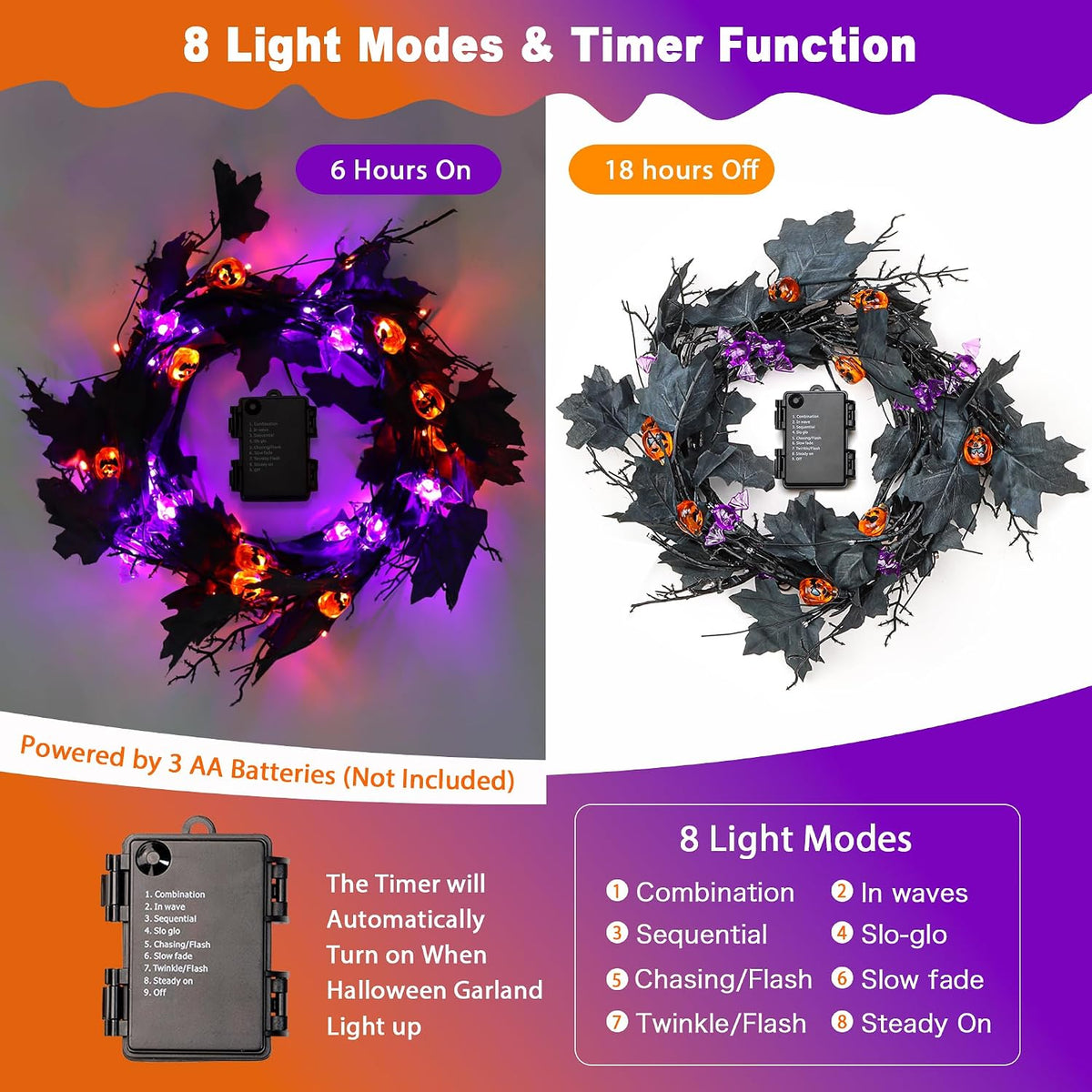 9FT 72 LED Halloween Willow Vine Twig Decor Black Halloween Garland with Pump...