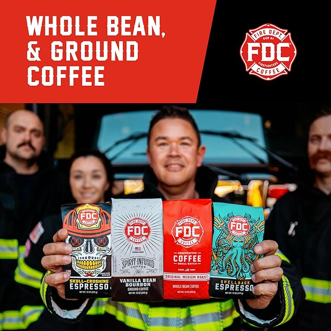Fire Department Coffee - Gives Back to Firefighters - Irish Whiskey Infused Coffee Beans - Medium Roast - Non-Alcoholic - Roasted in the USA - Whole Bean - Veteran Owned - 12 oz