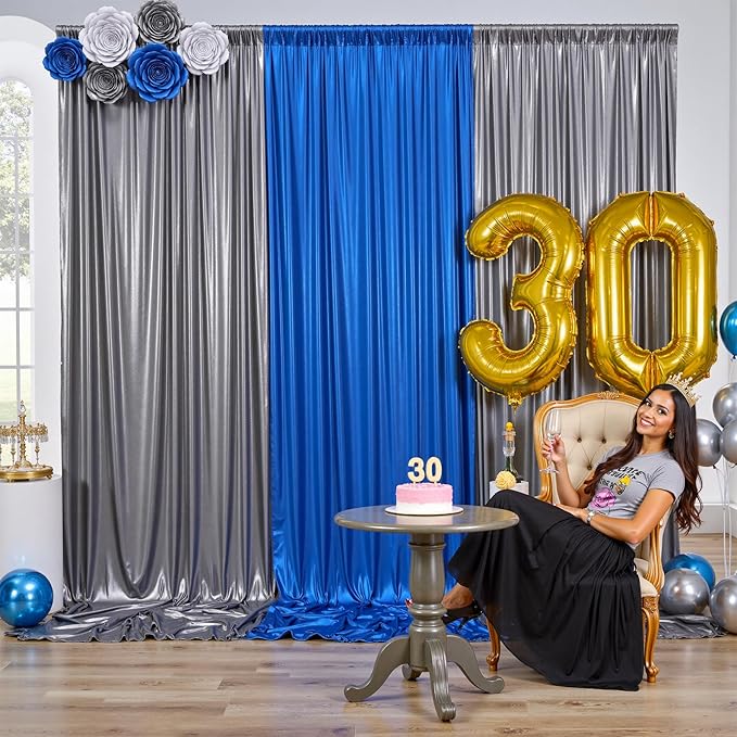 10x10FT Charcoal Silver Sequin Backdrop - 2 Panels 5x10FT Wrinkle-Free Glitter Drapes for Weddings, Parties & Events