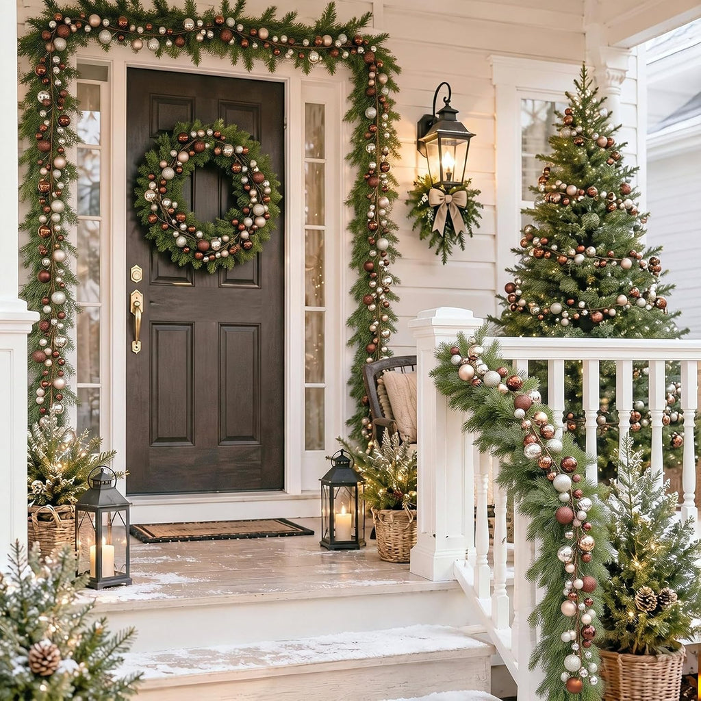 6 ft christmas ball ornament garland, brown, champagne, package contents