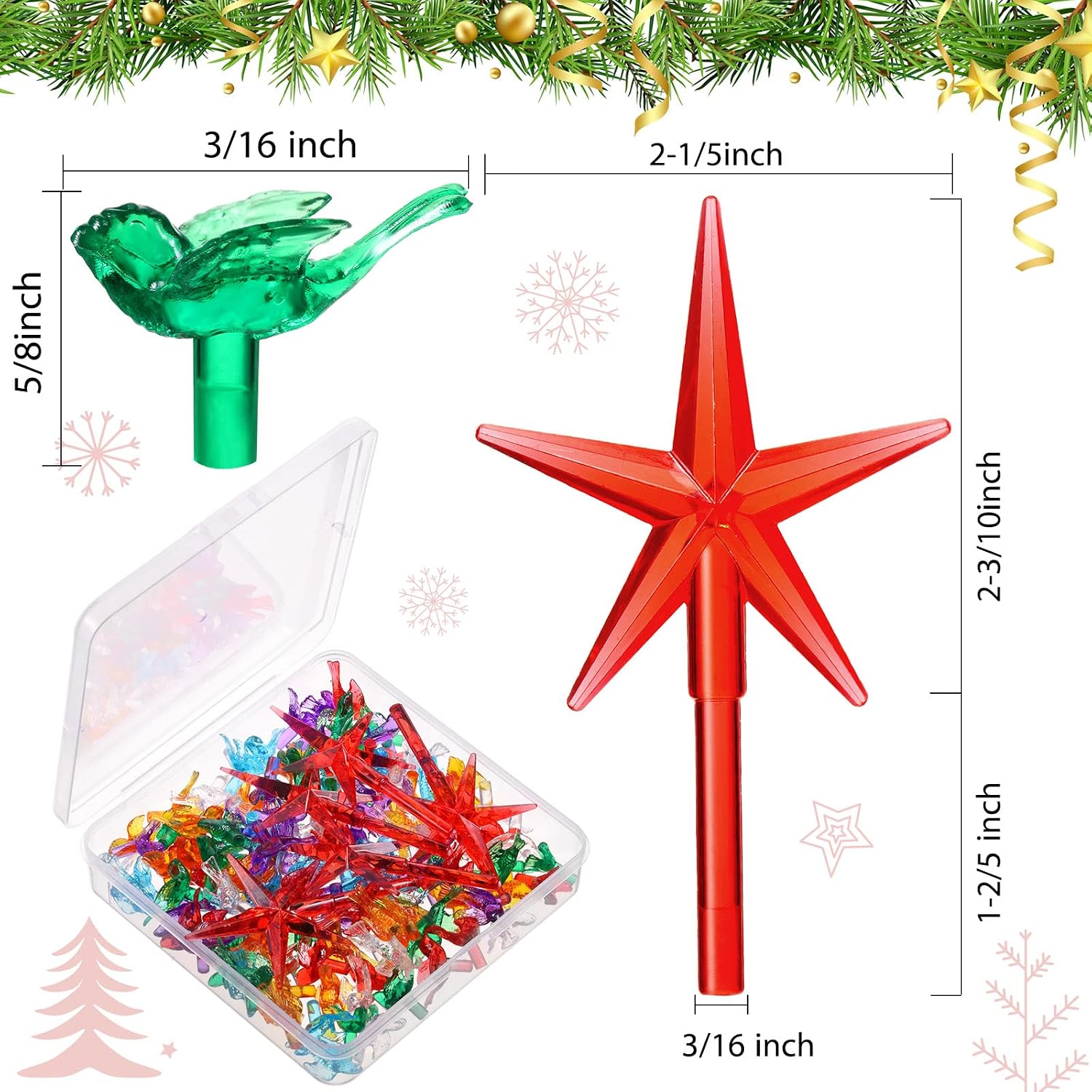 Mudder 120 Pcs Ceramic Bulbs Medium Bird Bulbs 5 Pcs Stars Replacement Plastic Light for Ceramic Tree Top Decorations, Multi Color