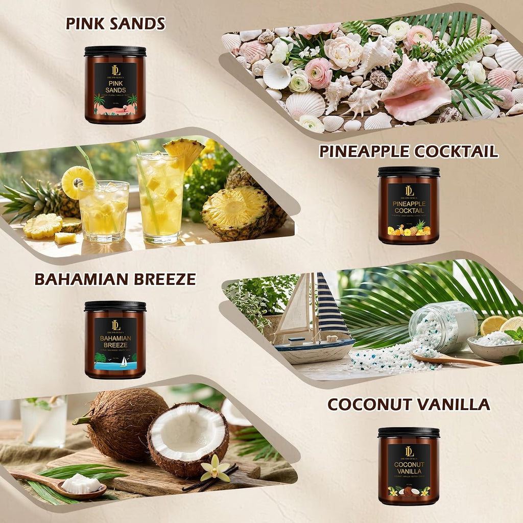 Scented Candles Set, 4 Pack Soy Candles for Home Scented, Candle Gifts for Men Women, Scents of Pineapple Cocktail/Coconut Vanilla/Pink Sands/Bahamian Breeze