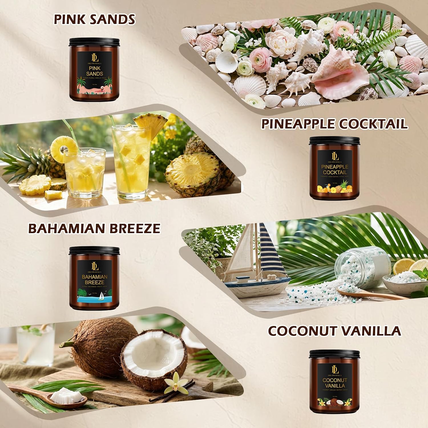 Scented Candles Set, 4 Pack Soy Candles for Home Scented, Candle Gifts for Men Women, Scents of Pineapple Cocktail/Coconut Vanilla/Pink Sands/Bahamian Breeze