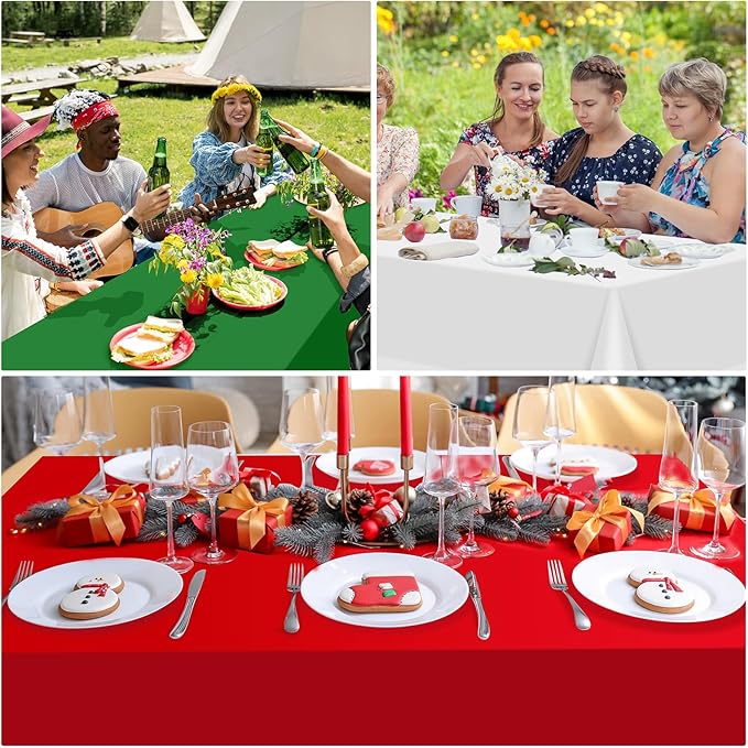 MASHAN 12 Pack Christmas Tablecloth Bulk, Red White Green Disposable Tablecloths, Rectangle Italy Theme Table Covers for Christmas Family Gathering Dining and Italian Party Decoration,54 x 108 Inch