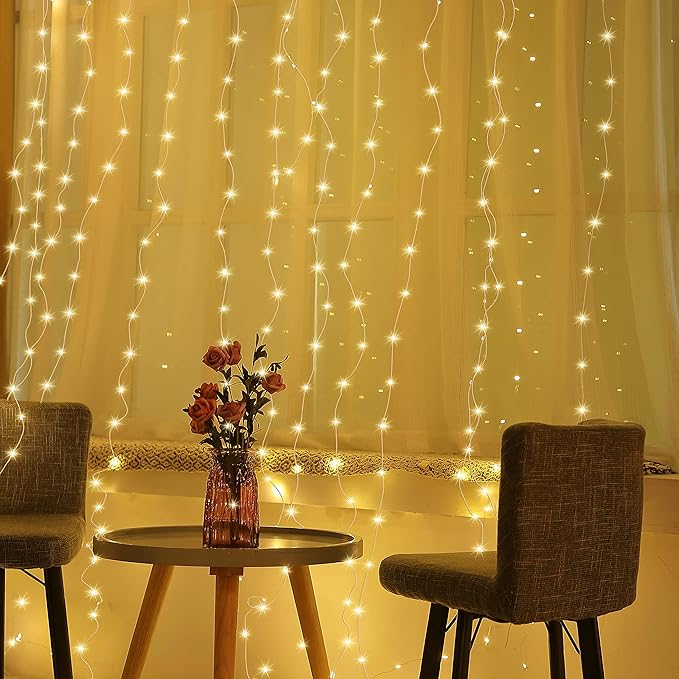 Meonum Curtain Tapestry Backdrop String Lights, Each 13 Strings 6.6 x 5 ft Tapestry Fairy String Light, 8 Modes Window Wall Hanging Light Strings for Bedroom Christmas Curtain Decor(2 Pack)