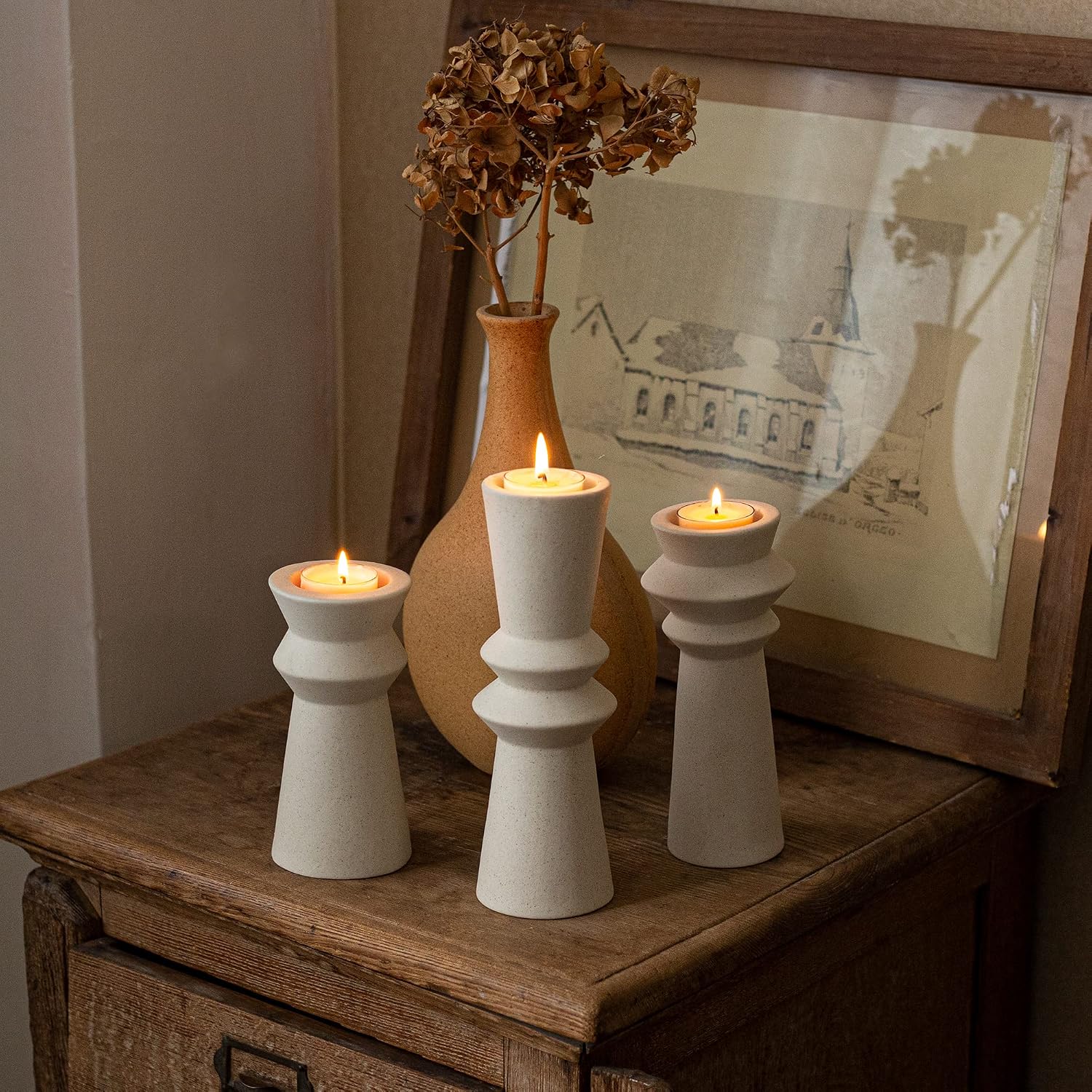 Set of 3 Ceramic Candle Holders,Minimalist Style, Candle Burning Display Holder,for for Home Decorations, Wedding Parties, Festival Celebrations.