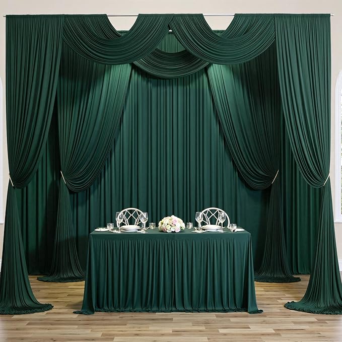 40 ft x 10 ft Wrinkle Free Hunter Green Backdrop Curtain for Parties, Polyester Dark Green Photo Backdrop Drapes 8 Panels 5x10ft for Baby Shower Wedding Birthday Party Photography Curtains