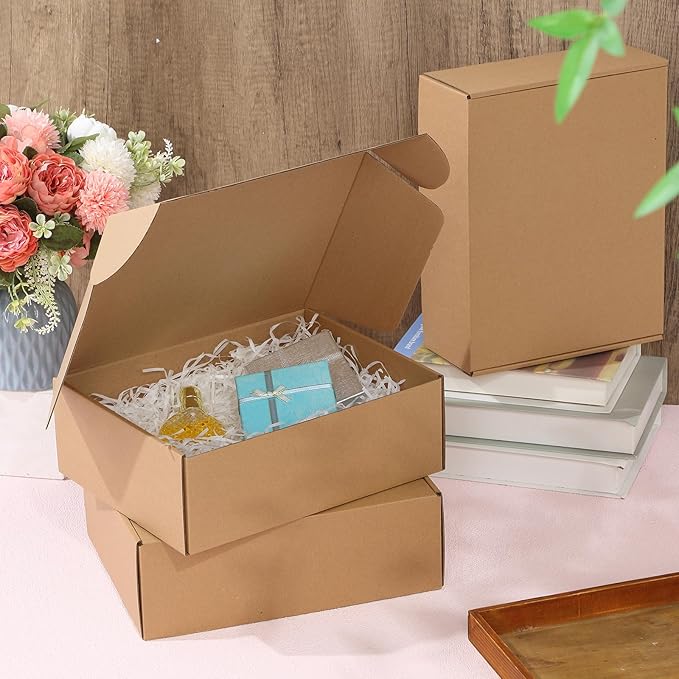 Qilery 100 Pcs Shipping Boxes Cardboard Gift Corrugated Cardboard Brown Boxes Mailer Packaging for Mailing Small Business Present (12 x 9 x 4 Inches)