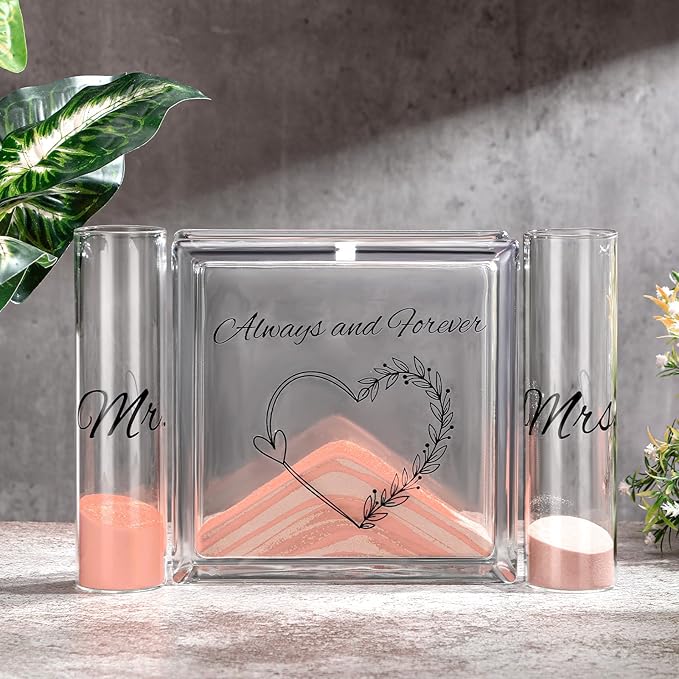 Wedding Unity Sand Set Include Vases Square Glass Jar Container 12 oz Sand for Blended Family Engagement Anniversary Bridal Party Outdoor Beach Decor(Light Colors,Heart)