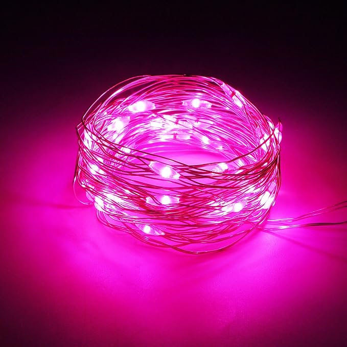 WATERGLIDE 12 Pack Fairy Lights Battery Operated (Included), 7 ft 20 LED Mini String Lights, Waterproof Silver Wire Firefly Starry Light for DIY Wedding Christmas Party Mason Jars Decor, Pink