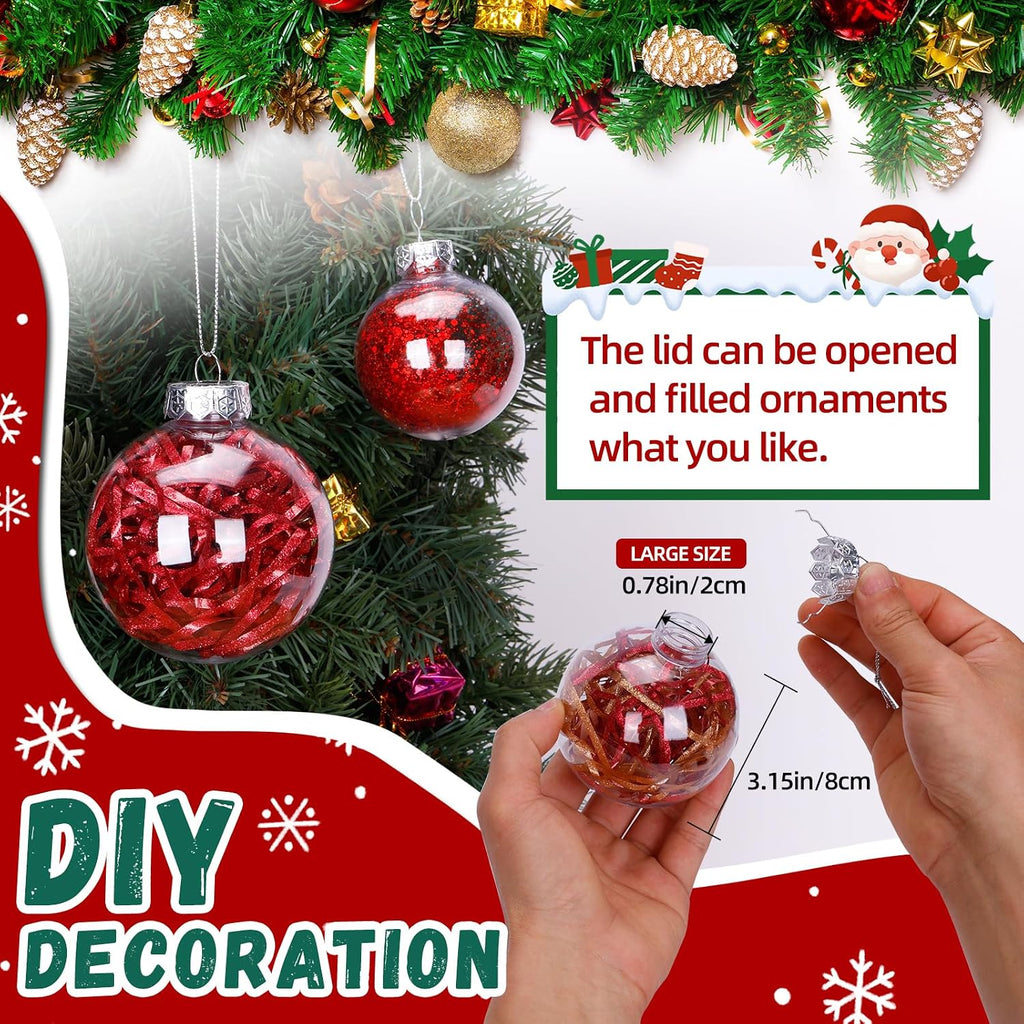12 Pack Clear Plastic Fillable Ornament Ball 3.15''/80mm for Christmas,Holiday, Wedding,Home Decor