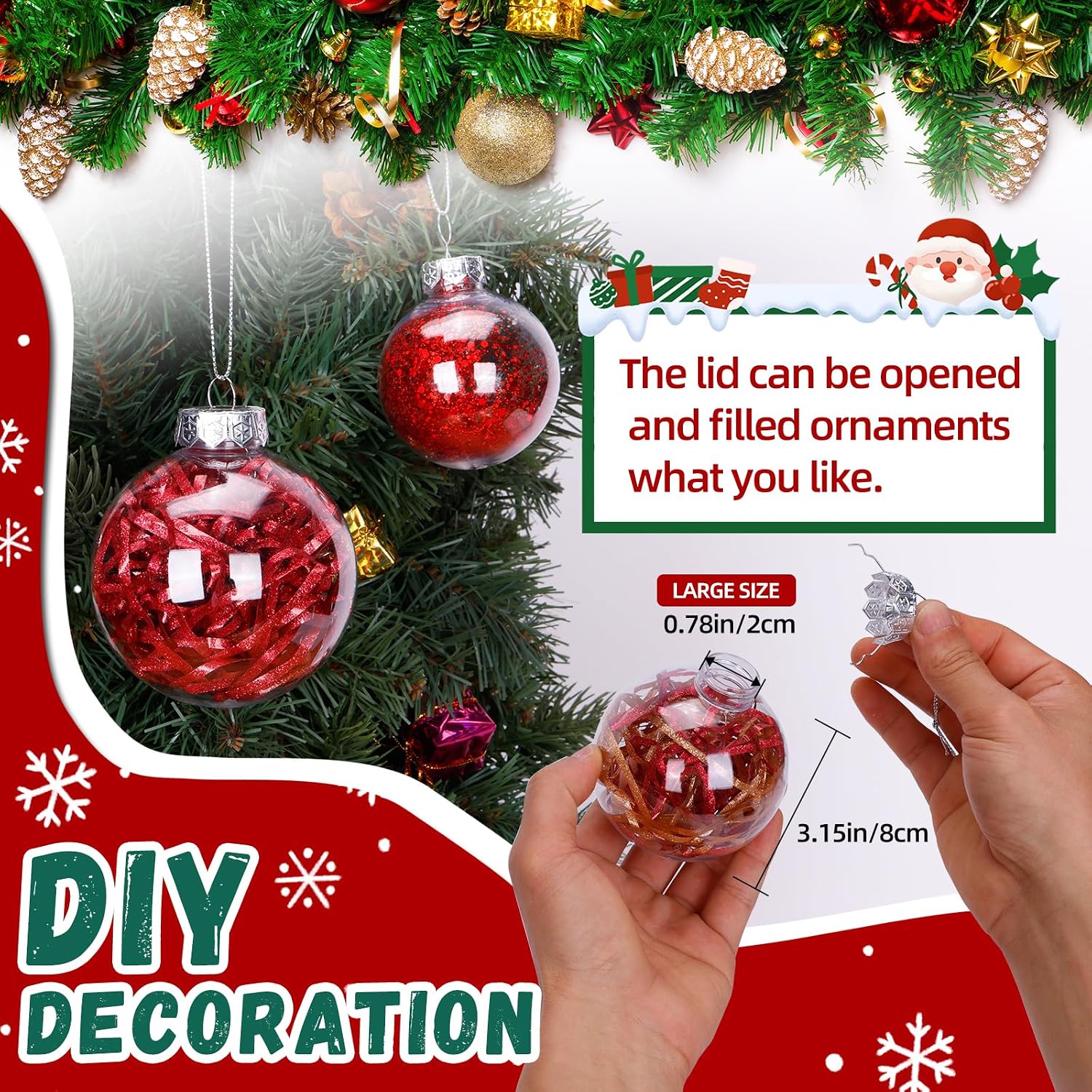 12 Pack Clear Plastic Fillable Ornament Ball 3.15''/80mm for Christmas,Holiday, Wedding,Home Decor