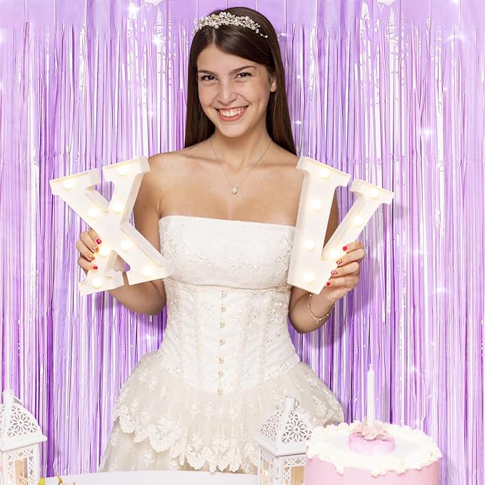 10 Pack Purple Foil Curtain Backdrop 3.2ft x 8.2ft Macaron Tinsel Foil Fringe Curtains Streamer Photo Booth Backdrop for Birthday Party Baby Shower Engagement Wedding Holiday Decor (Macaron Purple)