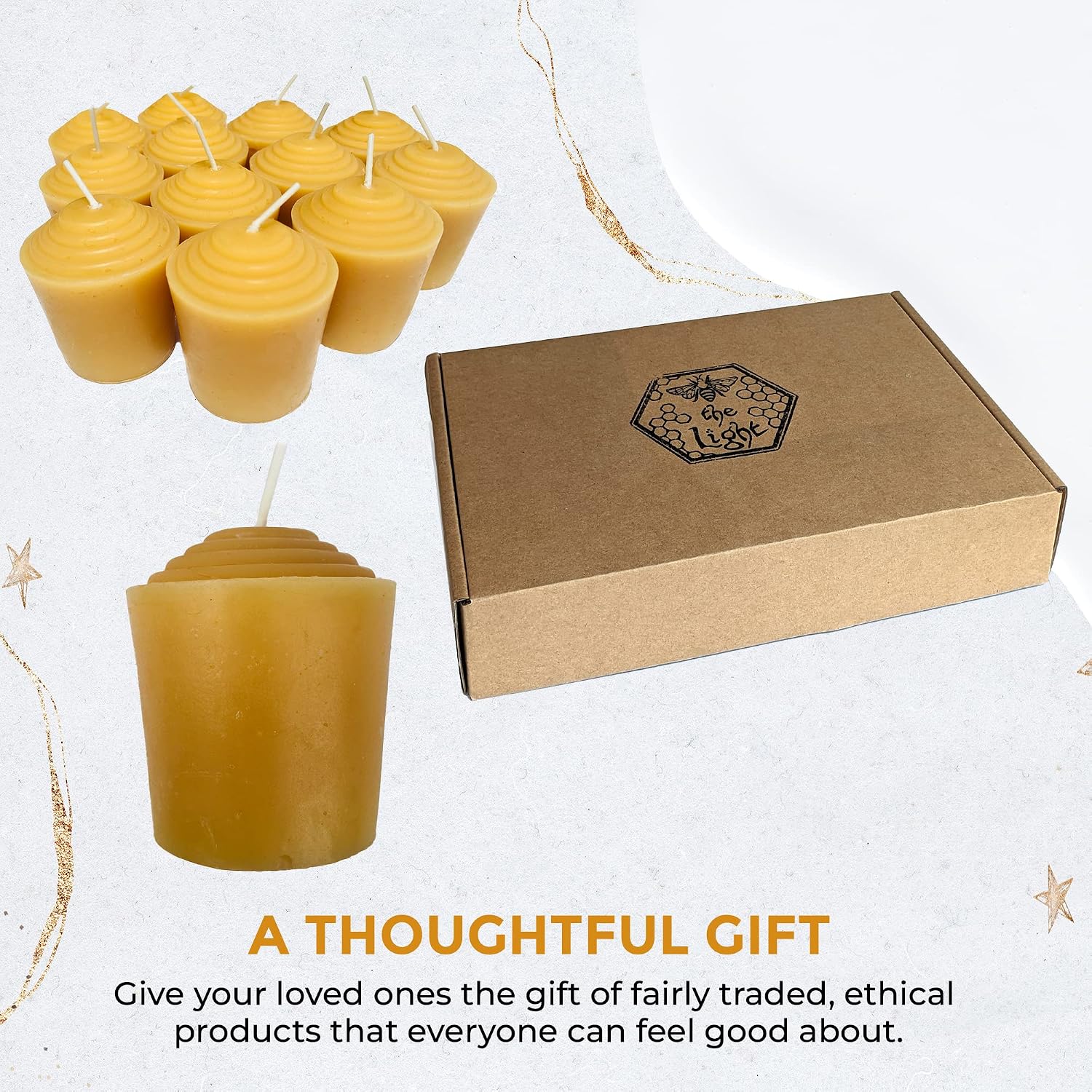100% Pure Beeswax Votive Candles - USA-Sourced Handmade Votives for Home, Christmas, and Advent, Smokeless Unscented 12 Candle Set with Natural Honey Aroma, 1.96 x 1.77 Inches, by BeeTheLight