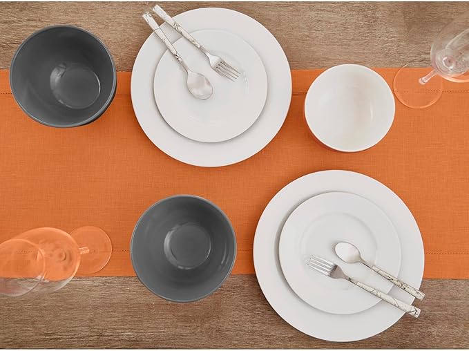 Solino Home Linen Pumpkin Table Runner 90 Inches Long - 100% Pure Linen Hemstitch 14 x 90 Inch Table Runner for Dining, Fall, Autumn, Halloween, Thanksgiving, Holiday - Classic Hemstitch