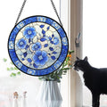 Stained Glass Window Hanging, Blue and White Plum Blossom Sun Catcher for Door Home Decor Flowers Suncatcher Christmas Mother's Day Birthday Gifts for Women Men Mom and Nana 7.8 in