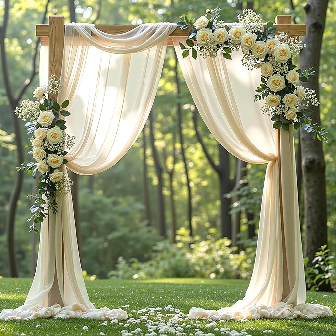 Wedding Arch Draping Fabric 1 Panel 18Ft Nude Sheer Chiffon Curtain Drapes 6 Yards for Wedding Ceremony Birthday Party Decoration