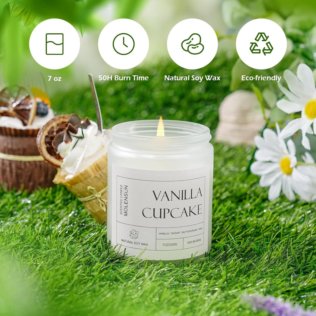 Molensun Vanilla Cupcake Scented Candle, Aromatherapy Jar Candles, 7 oz Long Lasting Candles, Soy Wax Candle Gift for Women