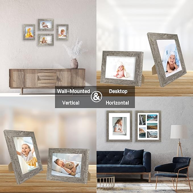 8x10 Picture Frame Set of 4, High Definition Glass Distressed Moss Green Frame, 8 x 10 Wood Photo Frames for Tabletop Display and Wall Mounting