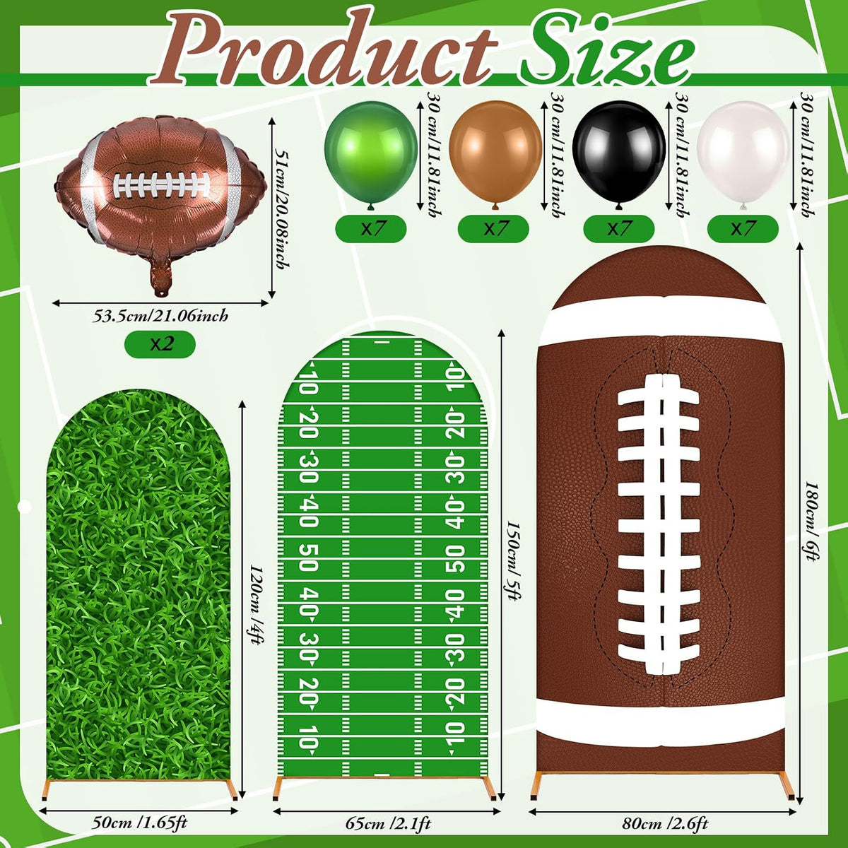 foilswirl 34 pieces football backdrop set, football arch, close-up detail