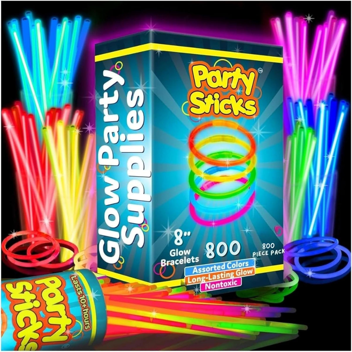 PartySticks Glow Sticks 800 pack - 8 Inch Glow in The Dark Light Up Sticks Pa...