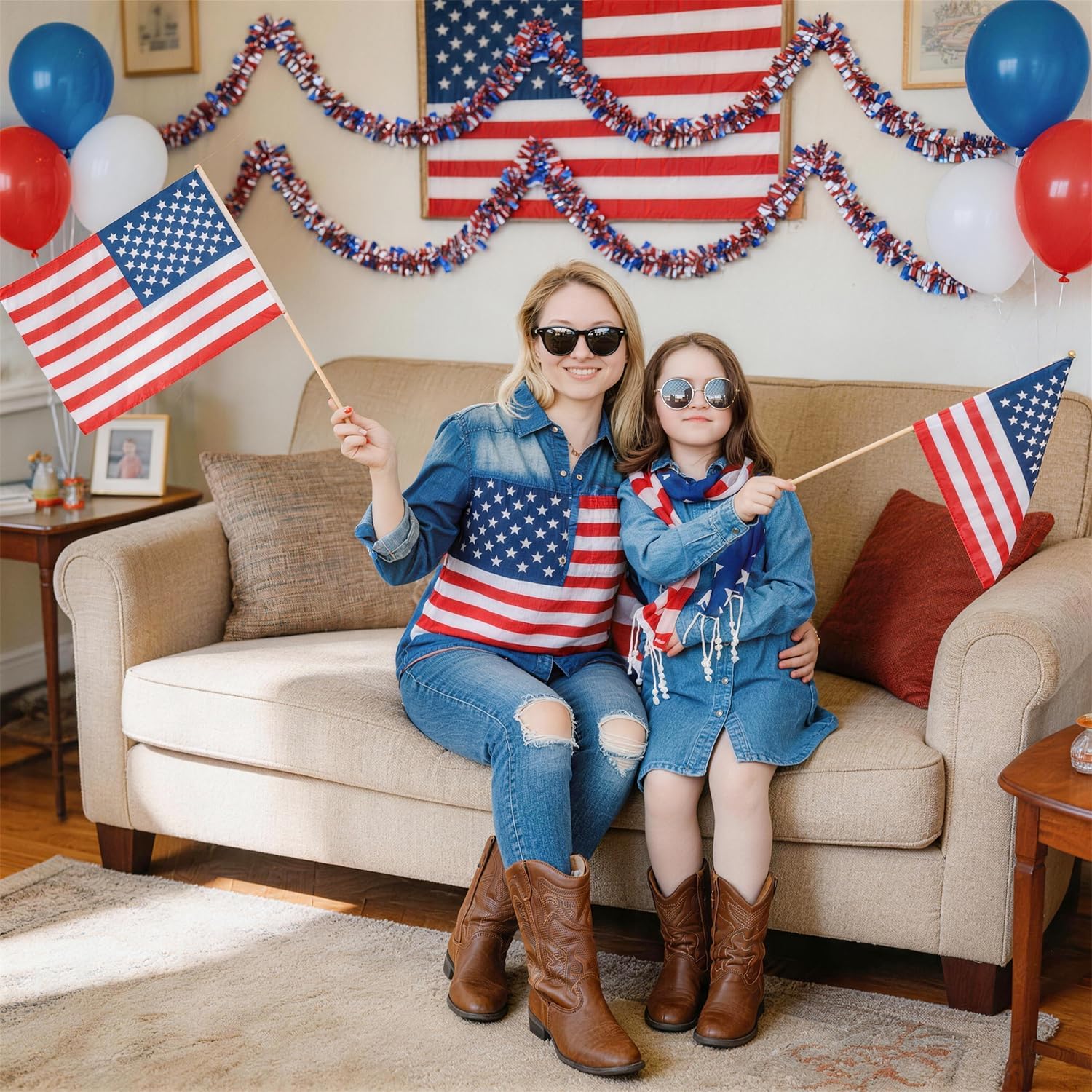4th of July Garland Decorations, 50Ft Tinsel Garland Patriotic Decorations, Red White and Blue Garland for Memorial Day Decorations (Star)
