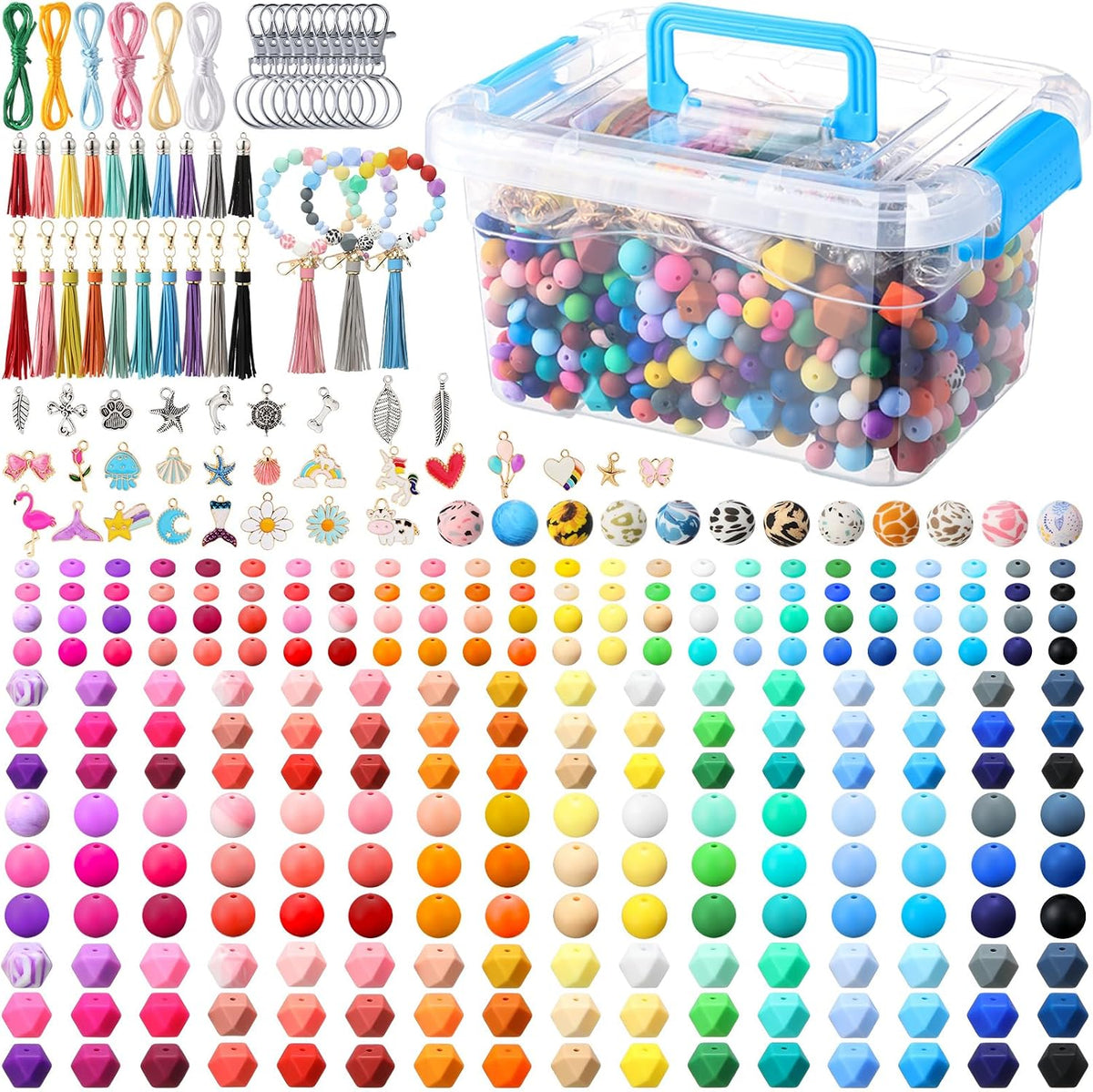 Hotop 1176 Pcs Silicone Beads for Keychain Making Kit, 12mm15mm Round 14mm17m...