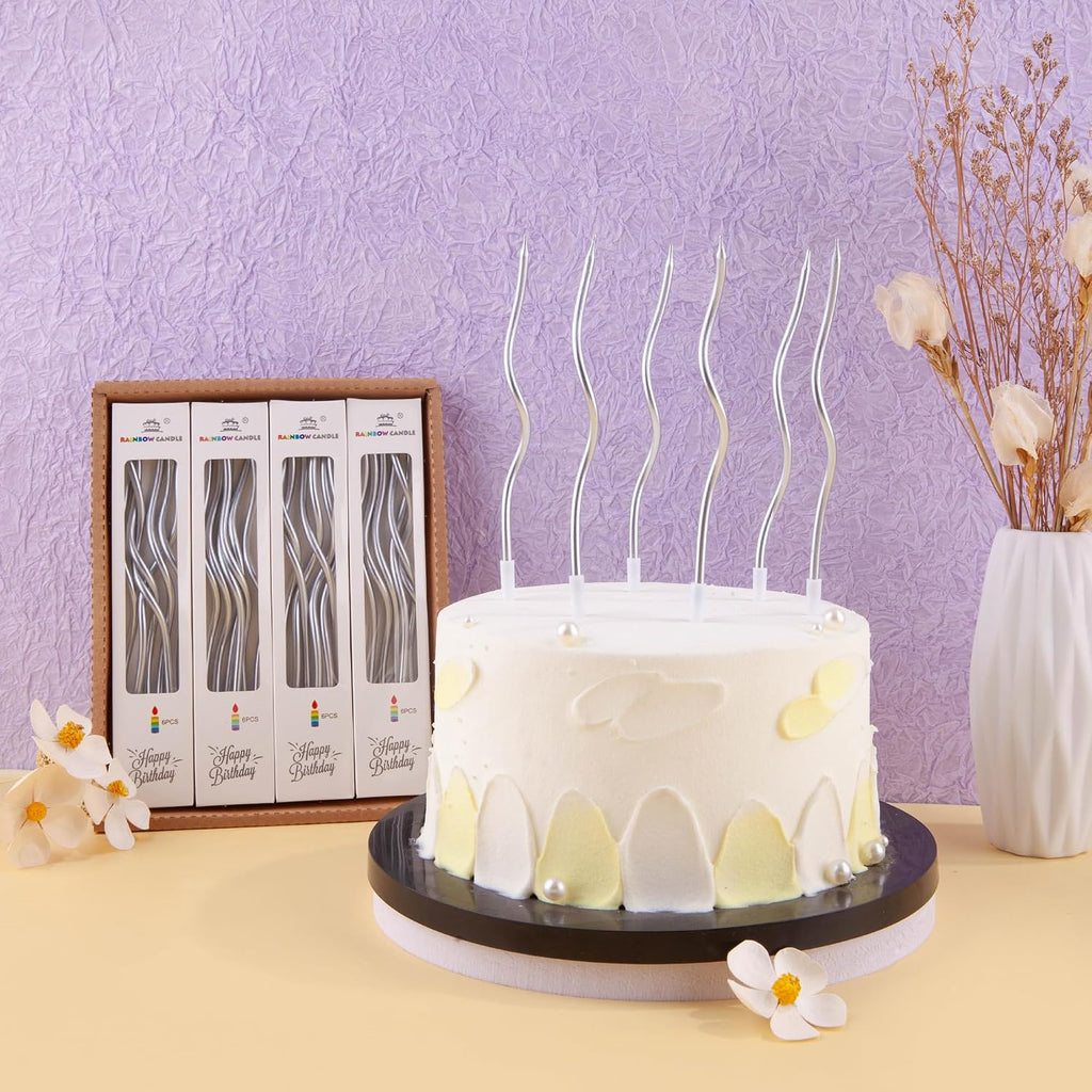 PHD CAKE 24-Count Silver Spiral Long Thin Birthday Candles, Cake Candles, Birthday Parties, Wedding Decorations, Party Candles